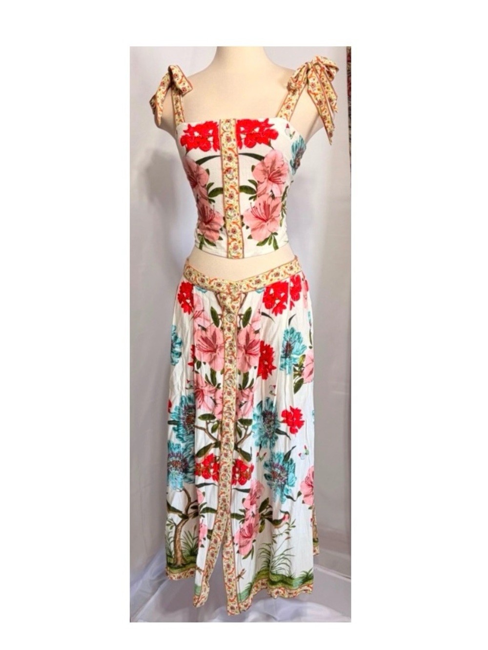 Resort Floral Two Piece Crop Top and Skirt Set Boho